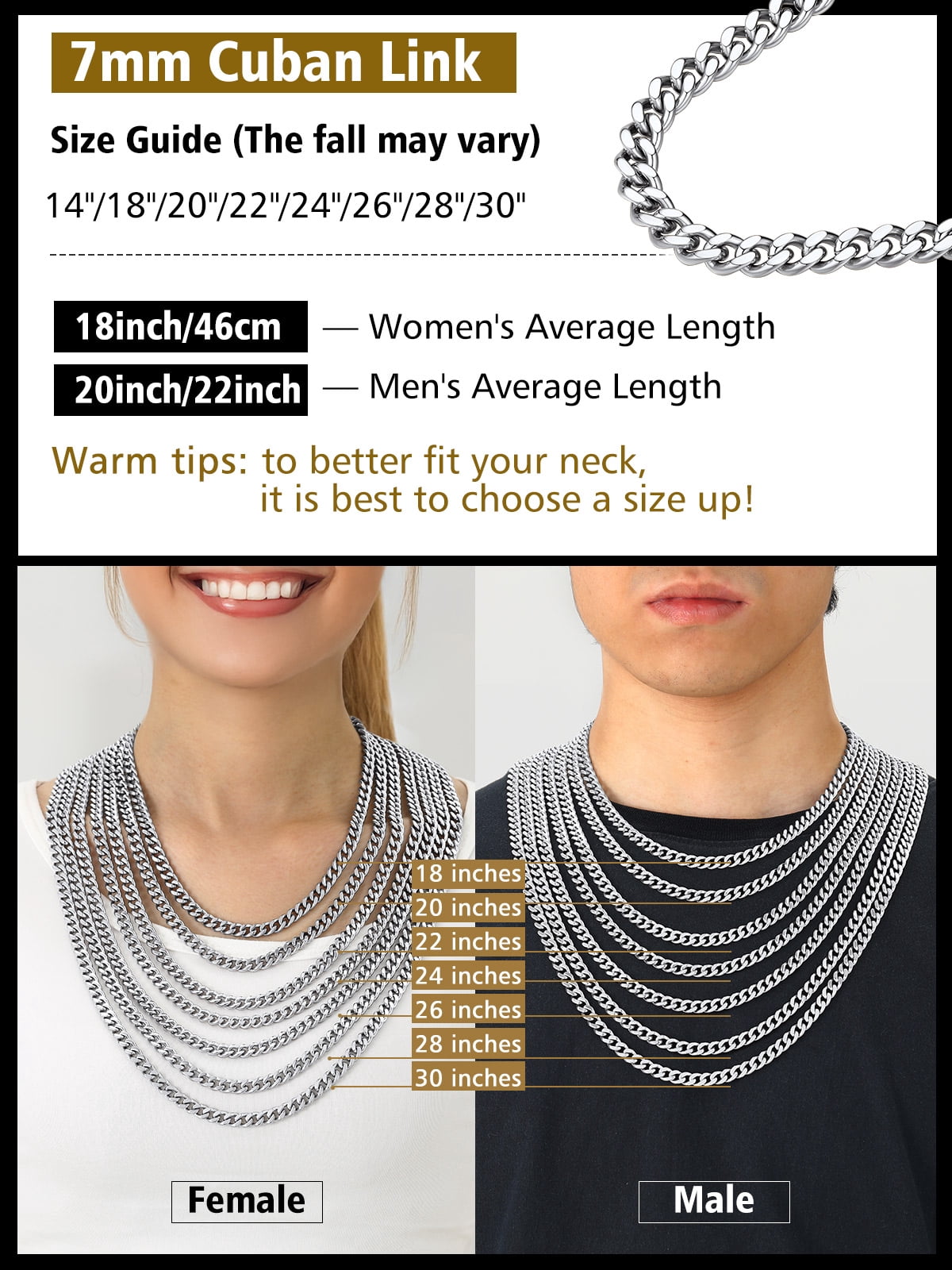 FindChic Chain Necklace for Men Women, Stainless Steel Cuban Link Graduation Fathers Day Jewelry Gifts Him Boyfriend Husband Adults Male Son Age Ideas, 7mm/28inch