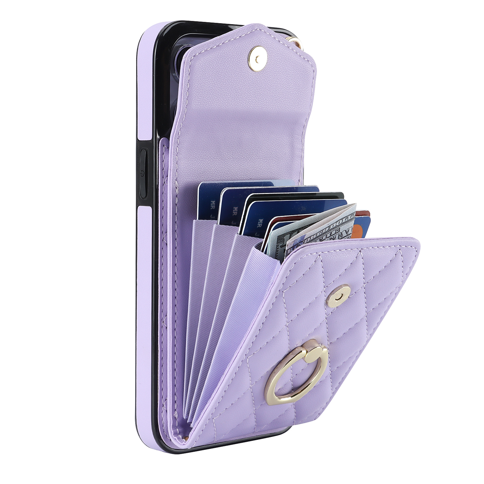 Asuwish Wallet RFID Blocking PU Leather Cell Phone Case with Tempered Glass Screen Protector, Wrist Strap for iPhone 12 Pro Max, Purple