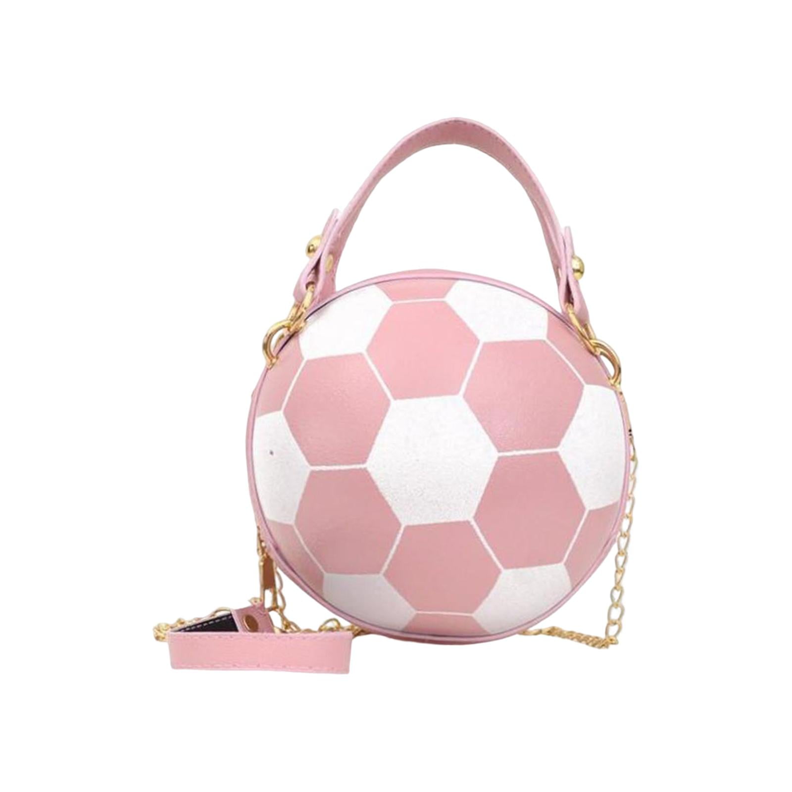 Big Capacity Football Shaped Cross Body Bag Purse Clutch Round Handbag  Fashion PU Shoulder Bag for Lady,Vacation,Travel Pink 
