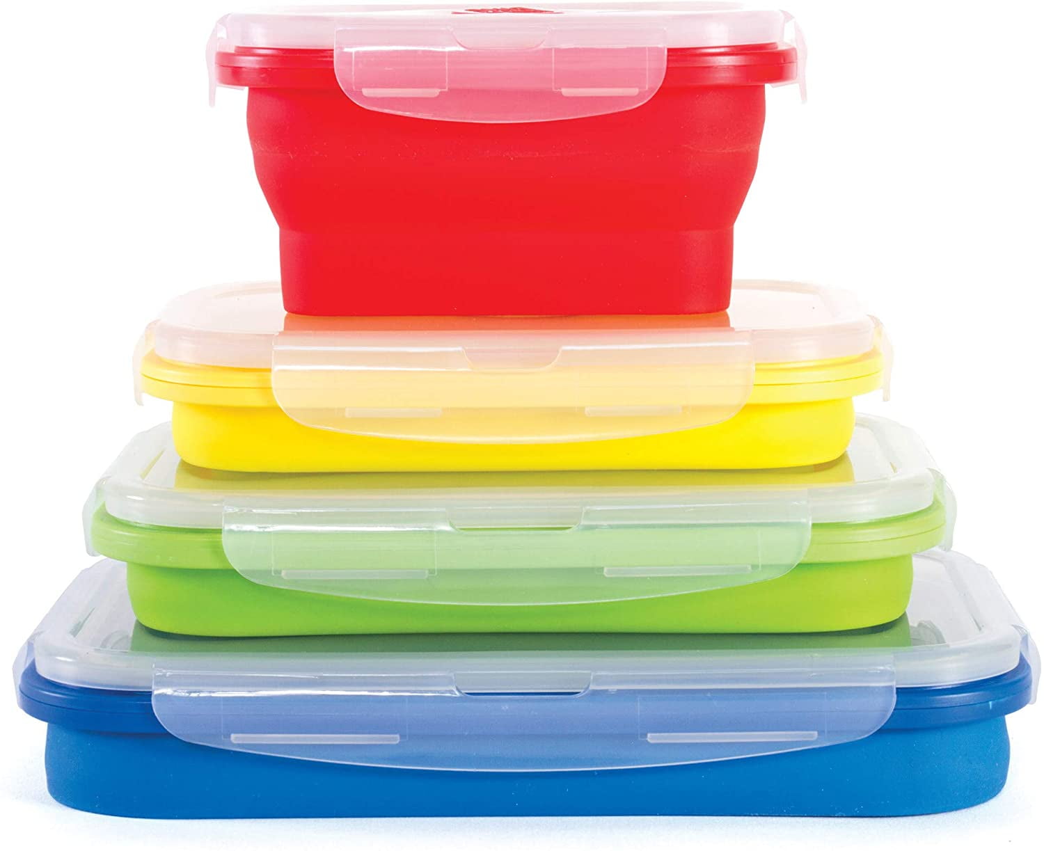 Collapsible Silicone Food Storage Containers with Lids, Set of 4 Rectangle  Bowls for Travel Camping Organization, Flat Box Stacks, RV Kitchen