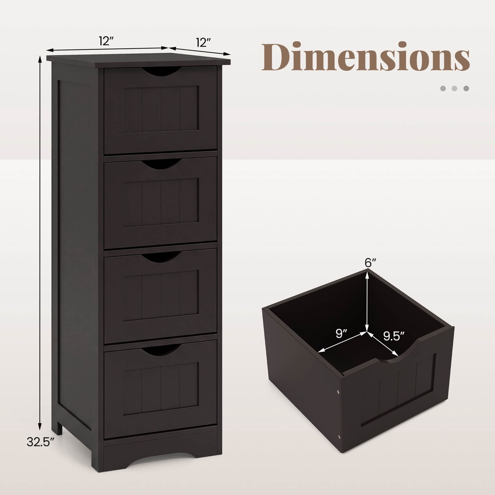 Costway 32.5'' Bathroom Floor Cabinet with Anti-tipping Device Freestanding Towel Cabinet Espresso