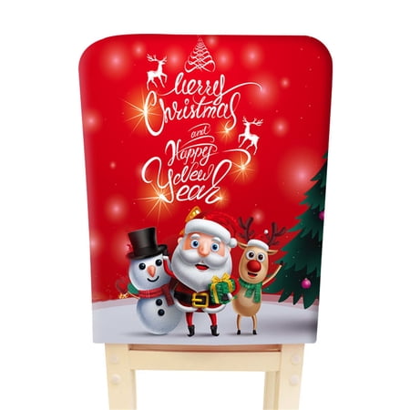 hirigin Christmas Chair Covers Cartoon Santa Snowman Elk Print Washable Removable Slipcover for Hotel Restaurant