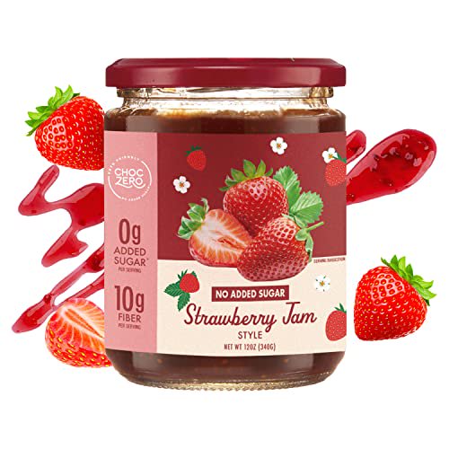 ChocZero's Keto Strawberry Jam Preserves No Sugar Added, Low Carb, Keto Friendly, Fruit Spread