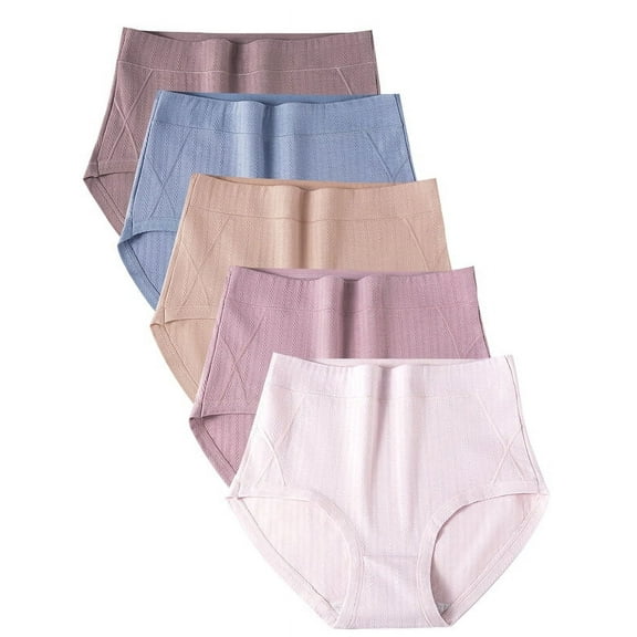 Buankoxy Women's Cotton Underwear Stretchy Briefs Full Coverage Panties for Women High Waisted Ladies Panties 5 Pack, Size 6