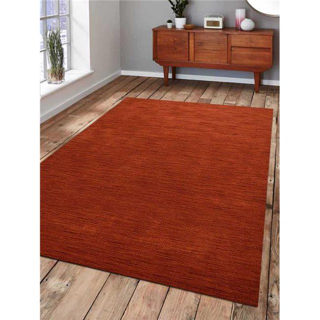 9 x 12 ft. Solid Hand Knotted Loom Wool Area Rug, Light Red