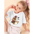 thumbnail image 1 of Girls' Navy Blue Cotton Blend Short Sleeve T-Shirt with Halloween & Floral Print - Soft Breathable and Machine Washable for Summer, Festive Halloween apparel | Playful Print Tee Stretchable Mater, 1 of 6