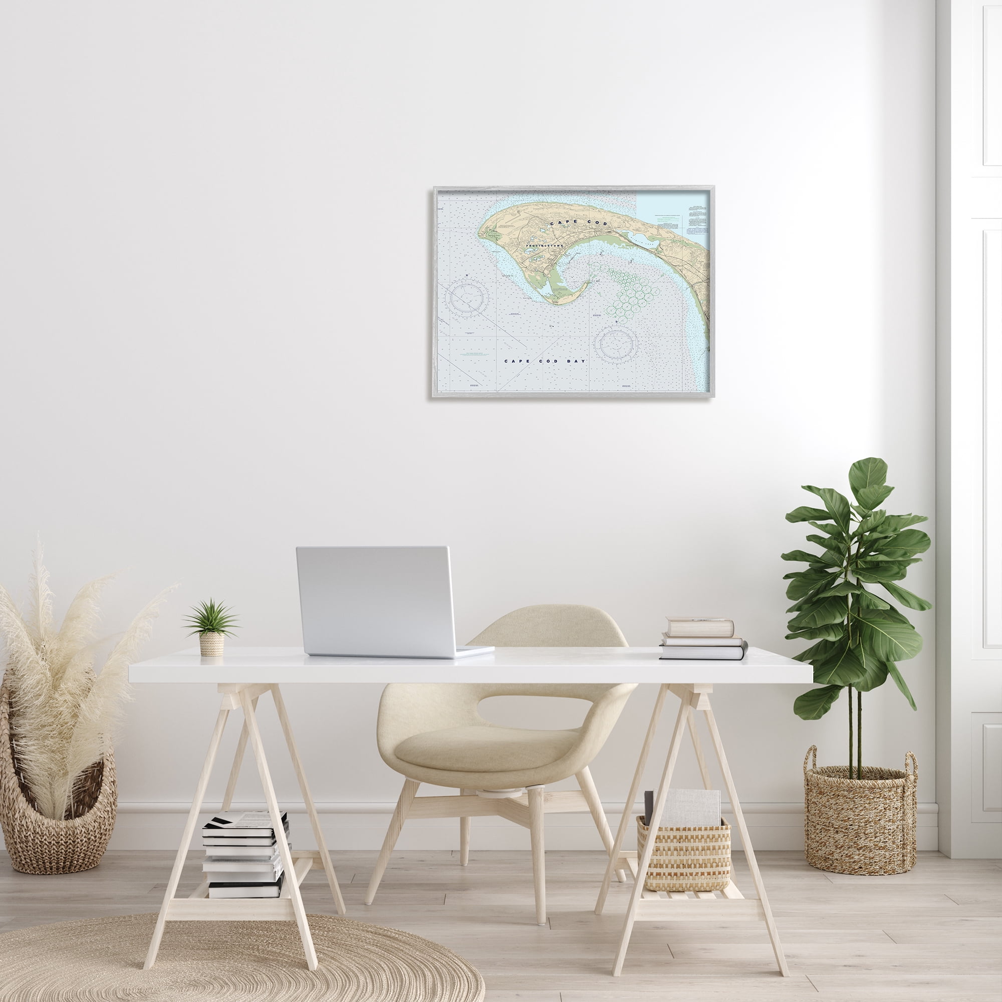 Stupell Industries Cape Cod Massachusetts Cartography Traditional Nautical Map Vintage Painting Gray Framed Art Print Wall Art, 24 x 30, Design by Daphne Polselli