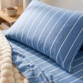 thumbnail image 3 of Mainstays 3-Piece 220 Thread Count Blue and White Stripe 100% Peached Cotton Dreamy Soft Bed Sheet Set, Twin/Twin XL, 3 of 6