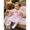 thumbnail image 4 of RUINIXCW Toddler Baby Girl Halloween Dress Infant Baby Girl Summer Fall Dress Clothes Pumpkin Embroidery Collar Puff Short Sleeve Dress with Bow, 4 of 8