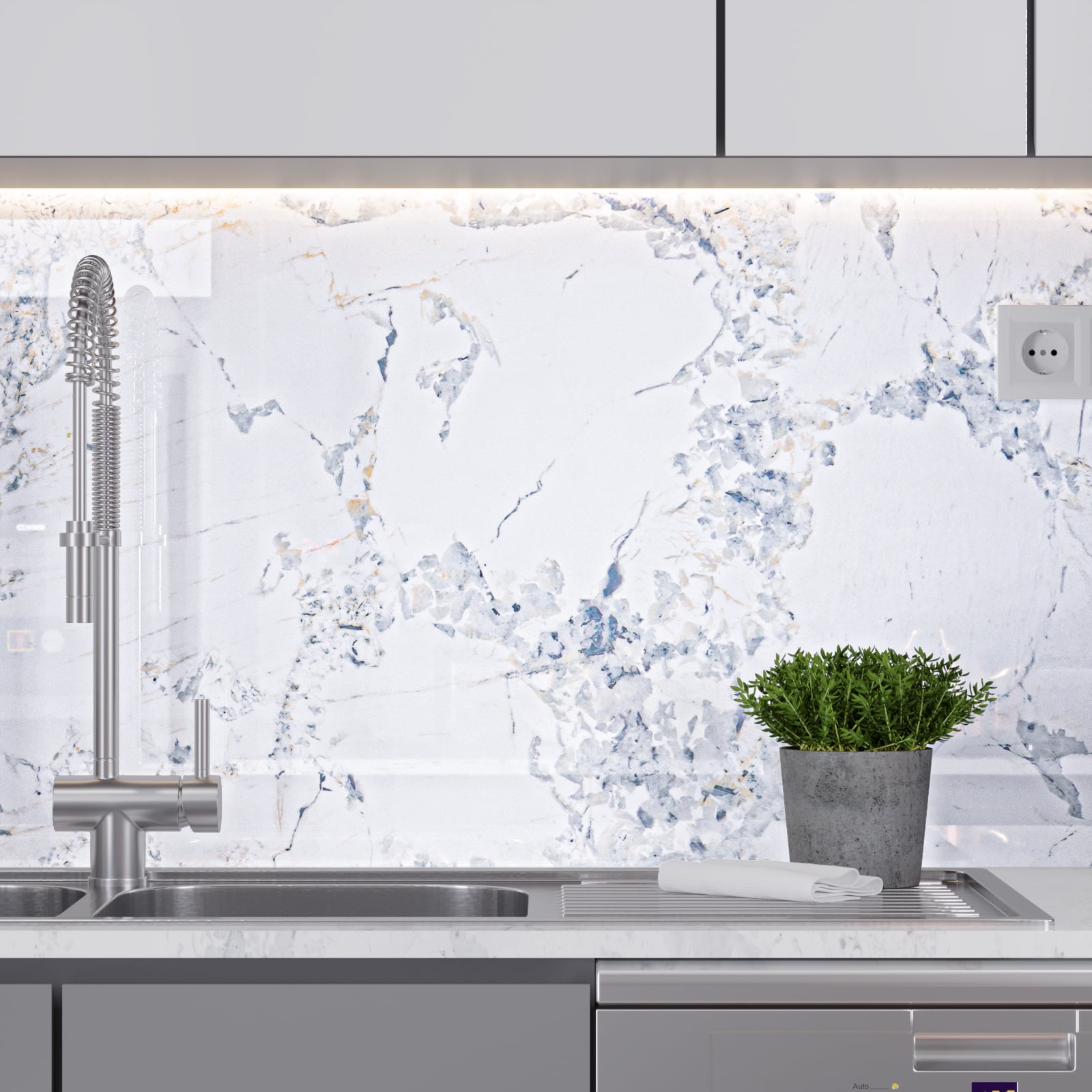 VEELIKE 15.7"x118" Spruce White Marble Contact Paper for Countertops Peel and Stick Waterproof Glossy Marble Wallpaper Self Adhesive Granite Peel and Stick Countertops Vinyl for Kitchen Bathroom
