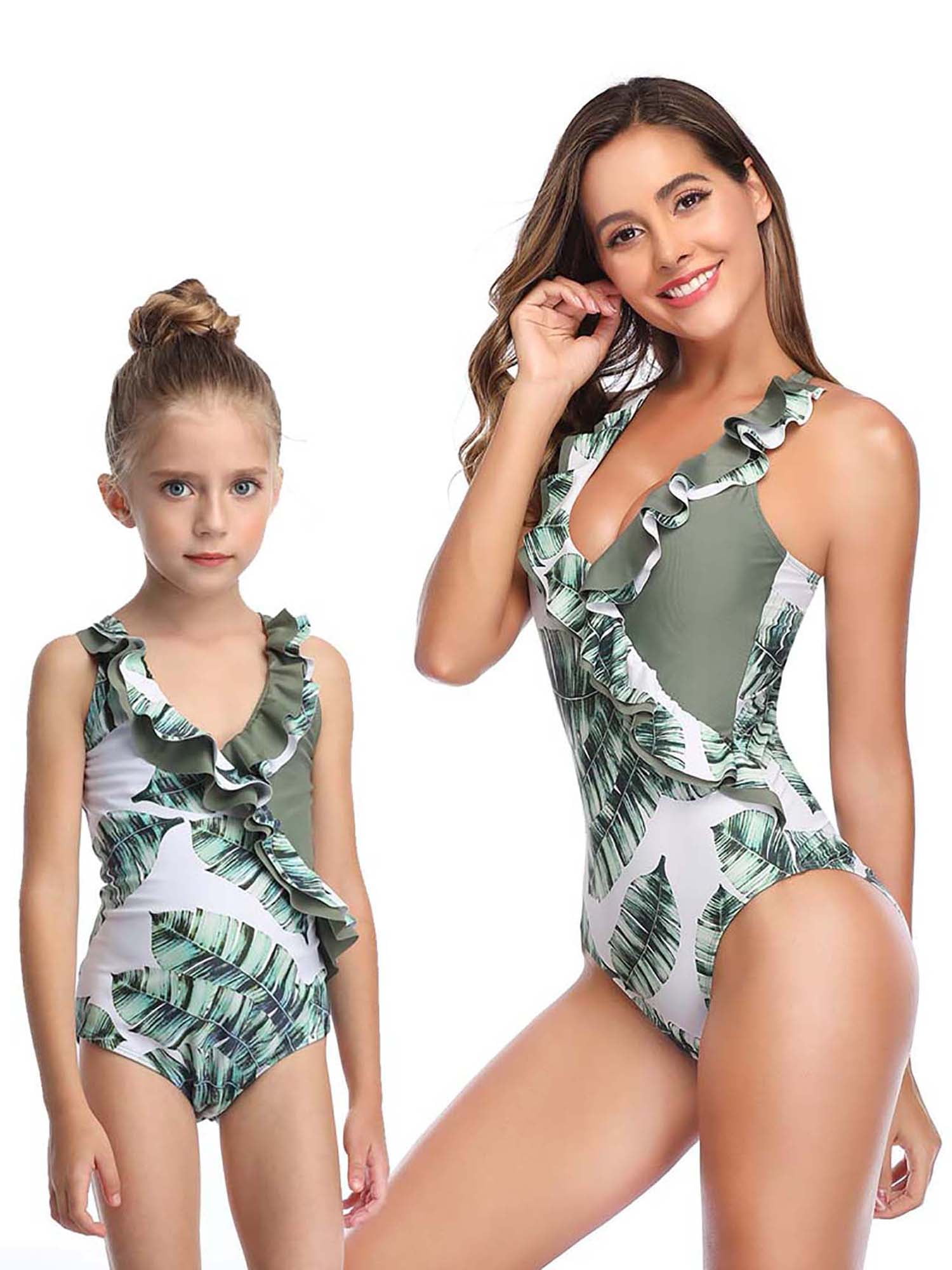 matching mother and daughter swimming costumes