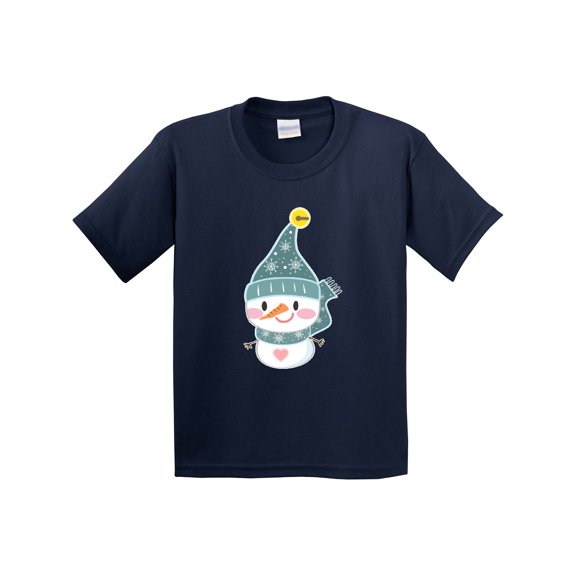 Inktastic Cute Christmas Snowman in Blue Hat and Scarf Youth T-Shirt
