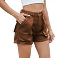 thumbnail image 3 of Pantalones Cortos Vaqueros de Verano para Mujer, Informales, con Cintura Elástica y Bolsillos Marrón L, 3 of 10