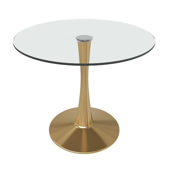 LeisureMod Round Dining Table Modern 40" Glass Tabletop with Gold Steel Pedestal Base for Kitchen and Living Room Bristol Series