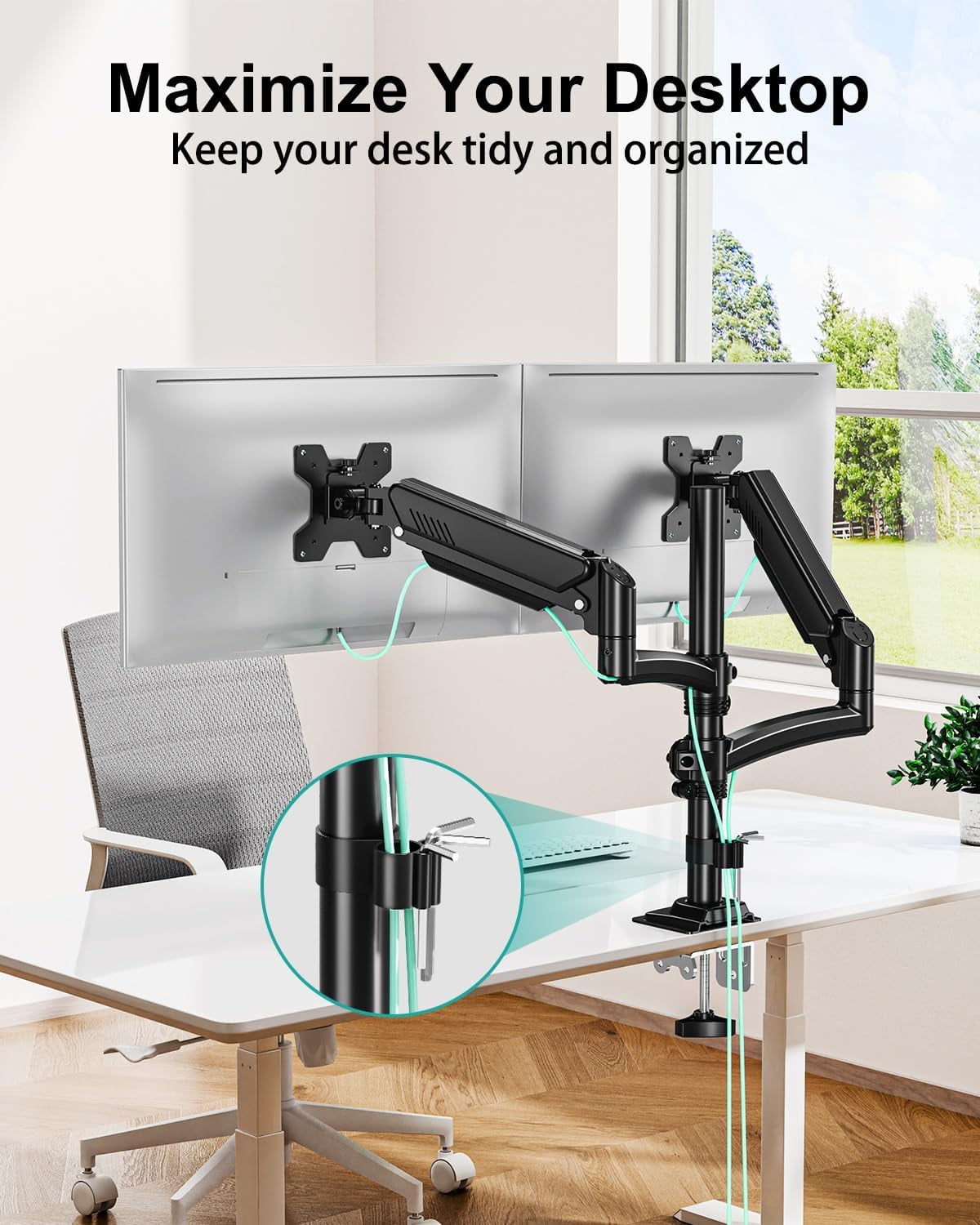 Dual Monitor Stand for Desk, Taller Monitor Arms for 2 Screens  to 32 inch, Ergonomic Adjustable Full Motion Double Computer Monitor Mount, Holds 4.4-22lbs, VESA 75/100mm, Black