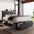 thumbnail image 3 of iPormis Full Bed Frame with 2 Drawers, Metal Platform Bed with Charging Station and Linen Fabric Storage Headboard Strong Metal Slats Black,Gray, 3 of 8