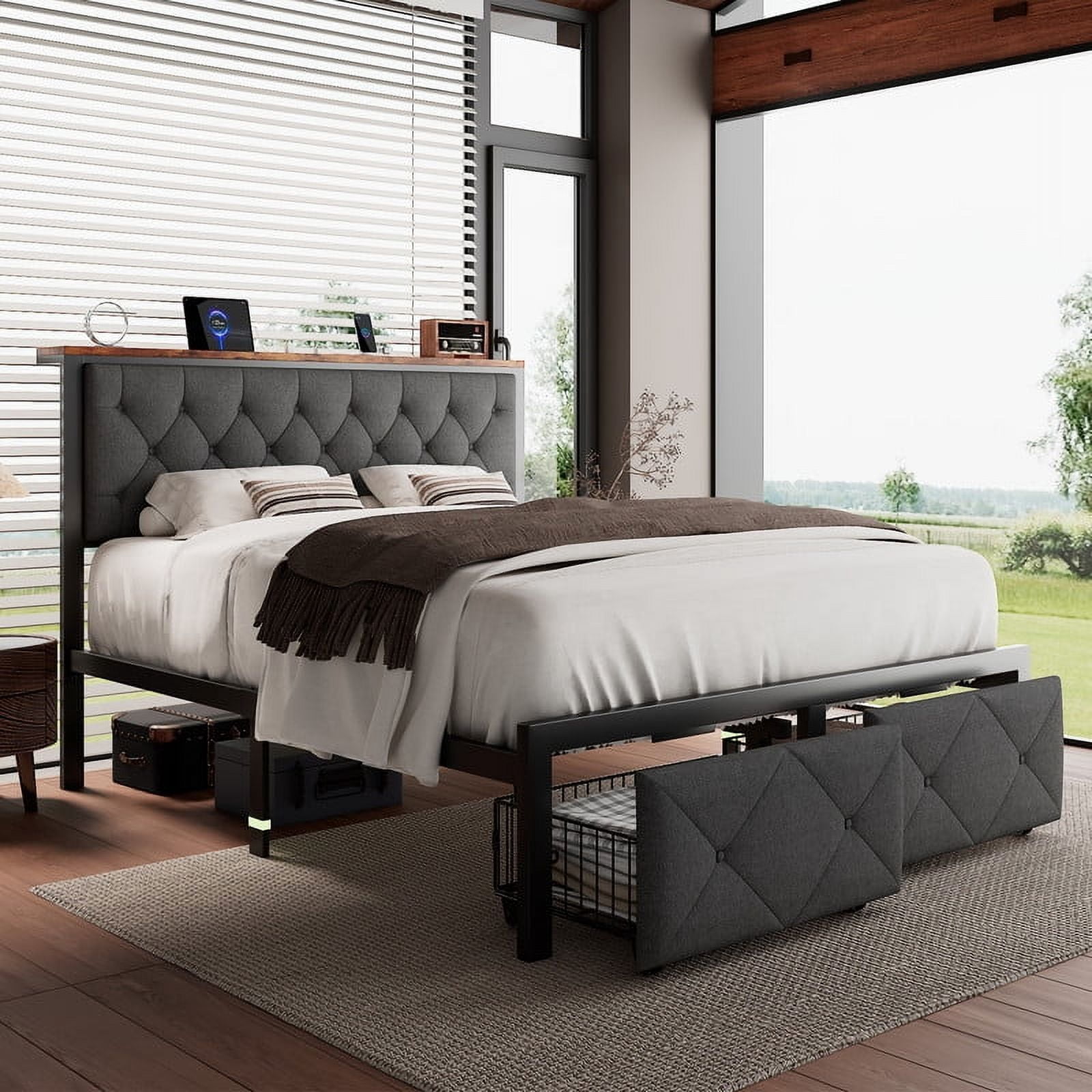 iPormis Full Platform Bed with Storage Drawers and Charging photo 3