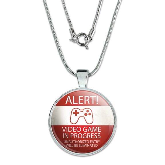 Alert Video Game In Progress Unauthorized Entry Eliminated 1" Pendant with Sterling Silver Plated Chain