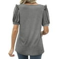 thumbnail image 4 of ORQ Women Casual V-neck Bubble Sleeve Solid T-shirt Top, 4 of 4