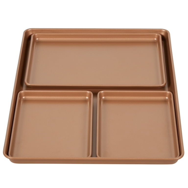 LUCYCAZ 15x11x2 Deep Large Half Sheet Cake Pan Set, 12 Size Rectangle Copper Baking Pans Cookie Sheets Bakeware Toaster Oven Nonstick Set for Home