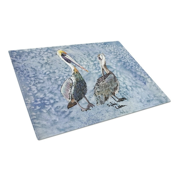 Carolines Treasures 8409LCB Double Trouble Pelicans on cool blue Glass Cutting Board, 12H x 16W, multicolor