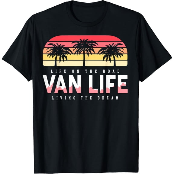 Van Life Clothing Retro Vintage Van Dwellers Vanlife Nomads T-Shirt men and women can wear, black, white, gifts