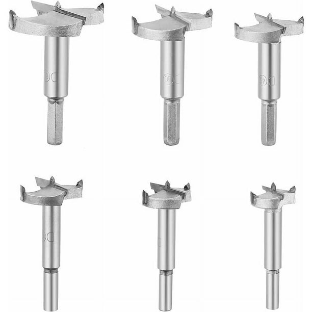 6 brocas Forstner para madera, diámetro de corte de carburo: 30/35/40/45/50/60 mm, para dar forma a agujeros de carpintería e instalar puertas esféricas de madera, cajones y plástico.