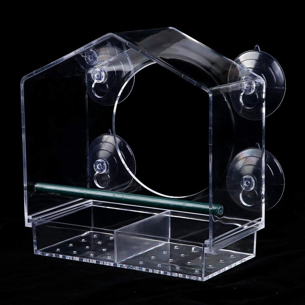 Clear Acrylic Bird Feeder Window Mount Strong Suction Cup Food Tray Outdoor Bird Feeder for Finch Cardinal Blue-bird
