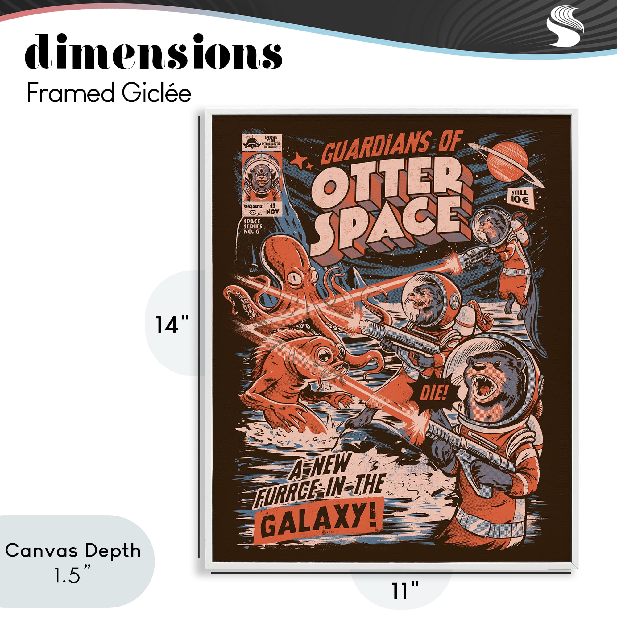 Stupell Industries Guardians Of Otter Space Retro White Framed Giclee Art, design by EduEly Designs