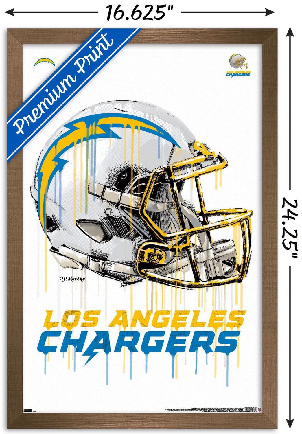NFL Los Angeles Chargers - Drip Helmet 20 Wall Poster, 14.725" x 22.375" Framed