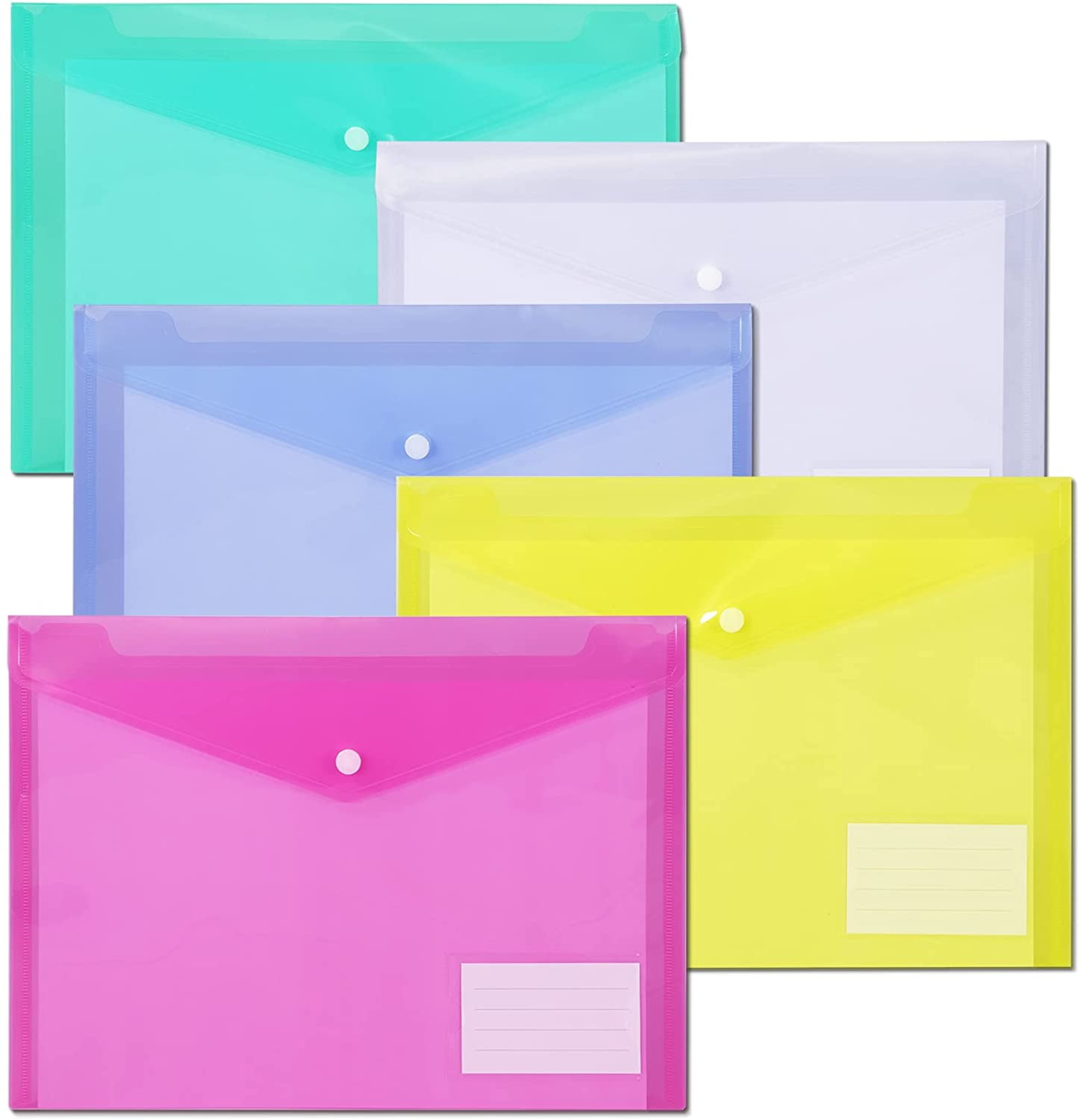 Plastic Wallet Folder Poly Pockets Envelope,A4 /Letter Size,5 Pack File Folders 