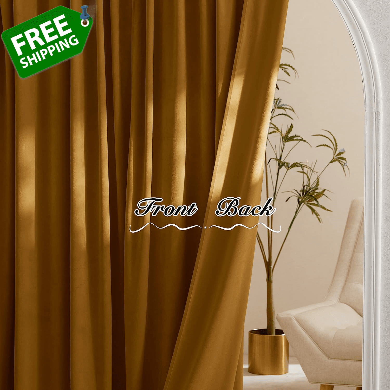 Gold Blackout Velvet Curtains 84 Inches - Super Soft Theater Velvet Curtains - I