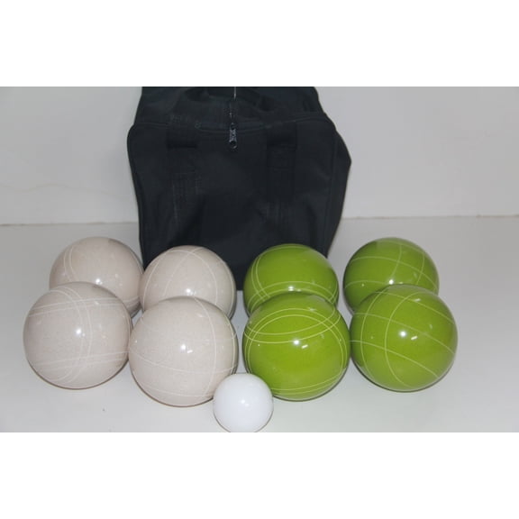 Italian/American Made, 110mm EPCO Bocce Set - Rustic Green/White Balls and Black Bag