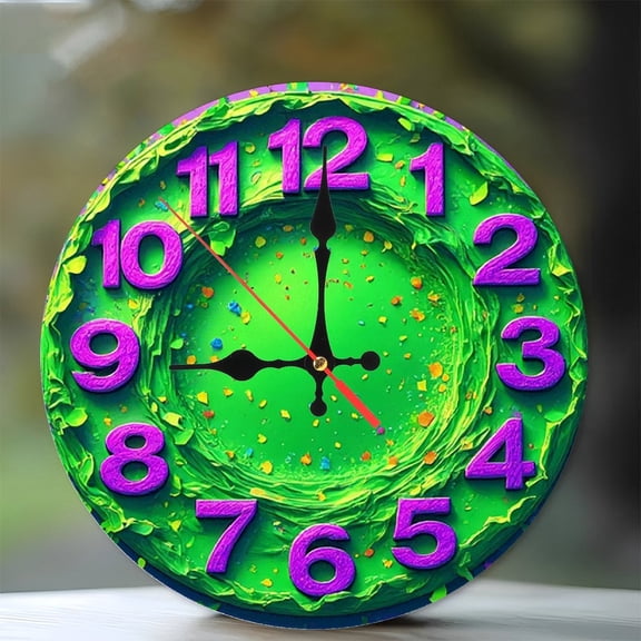 Green Abstract Wall Clock Colorful Number Design 10-Inch Silent Wooden Wall Clock, Battery Operated (AA Batteries Not Included), Artistic Home Decor
