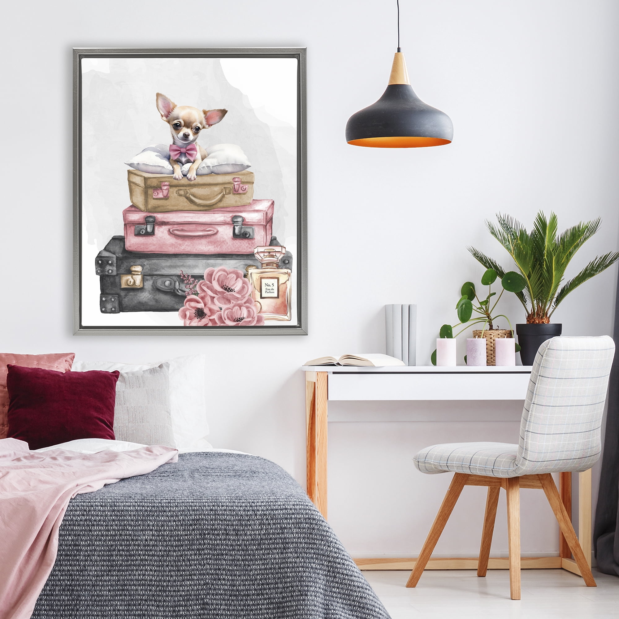 Stupell Industries Trendy Pup Travel Gray Framed Floater Canvas Wall Art, design by Kim Allen