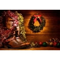 thumbnail image 2 of GreenDecor 7x5ft American West Rodeo Cowboy Boots Christmas Card Photography Background Vintage Leather Wood Cabin Festival Christmas Decoration Wreat, 2 of 4