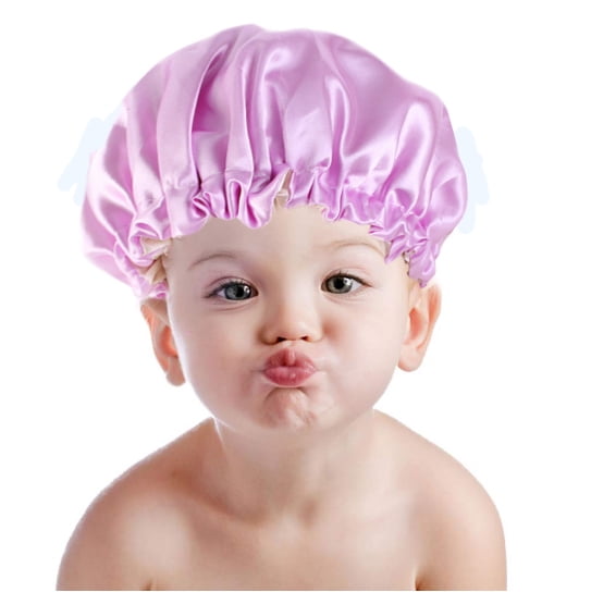 CW_ Children 2-Layer Bonnet Elastic Adjustable Satin Night Sleep Hat Shower Cap