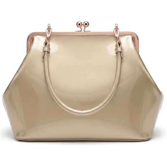 SQDWYGUO Kiss Lock Frame Handbag, PU Leather Shoulder Tote Bag Messenger Hobo Clutch Purse for Women Formal Work Leisure,Bright Gold,1
