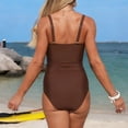 thumbnail image 5 of Minjewel Women's Cross-Back One-Piece Swimsuit with Ruched Tummy Control, Solid Color Slimming Bathing Suit, Athletic Swimwear for Women,Coffee,2XL, 5 of 7