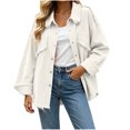 thumbnail image 2 of Women's Fashion Long Sleeve Hooded Solid Color Tassel Lapel Button Denim Jackets Top Casual Outerwear Coat For Women Street Style, 2 of 8