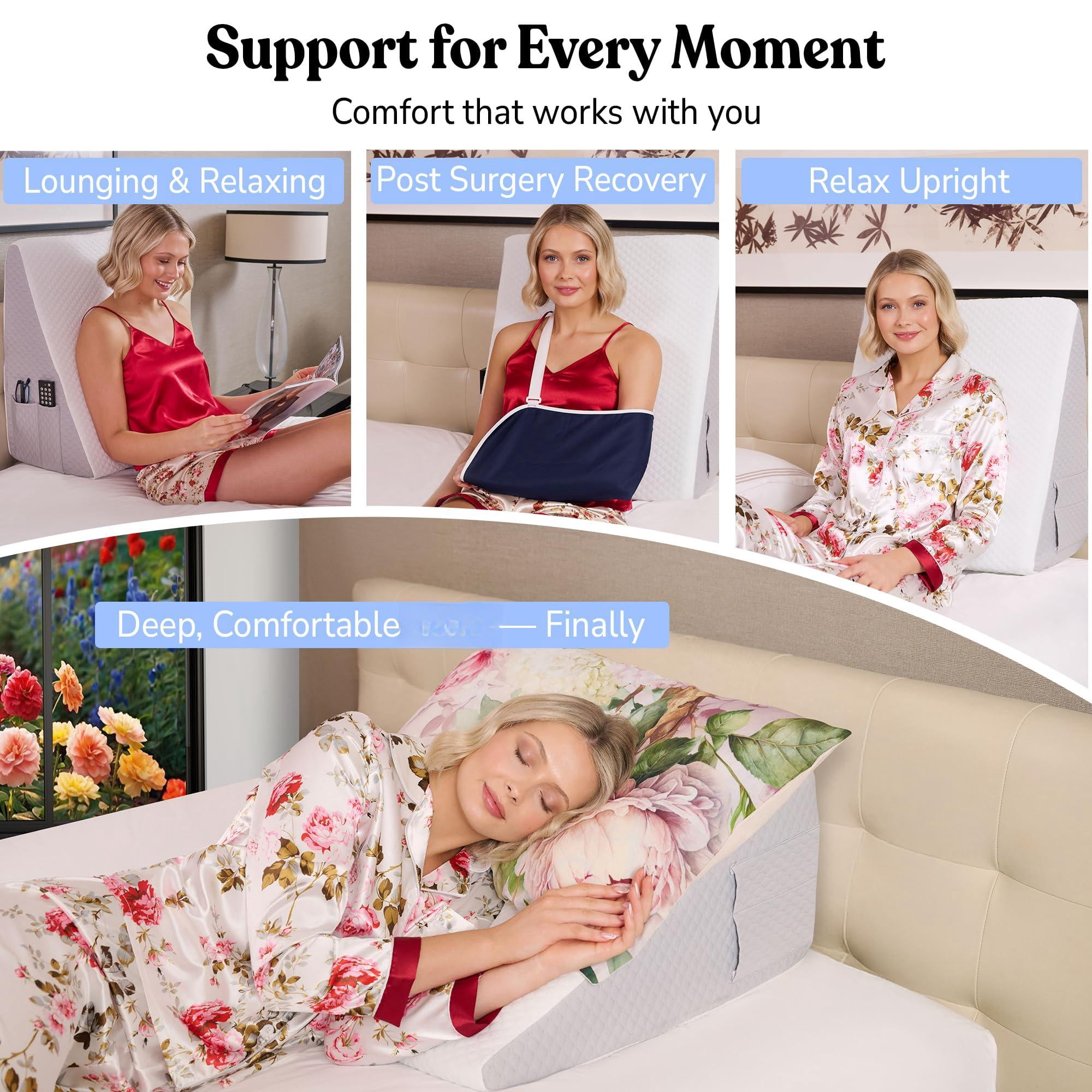 12" Bed Wedge Pillow For Sleeping After  Support Leg Elevation Acid Reflux Neck Sleep 3.0" Memory Foam Top Triangle Incline