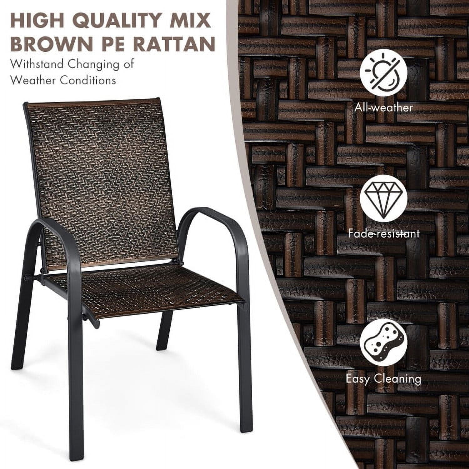 Aimee Lii Set of 6 Outdoor PE Wicker Stackable Chairs with Sturdy Steel Frame, Outdoor Patio Set, Brown