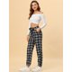 thumbnail image 2 of Allegra K Pantalones A Cuadros De Mujer Pantalones De Chándal De Cintura Alta Elásticos Con Cinturón De Pajarita Negro S, 2 of 5