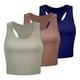 thumbnail image 1 of Conjunto de 3 camisetas sin mangas para mujer: camisetas de entrenamiento sin costuras con ribetes, camisetas cortas sin mangas, ropa informal/de playa/de deporte, 1 of 3