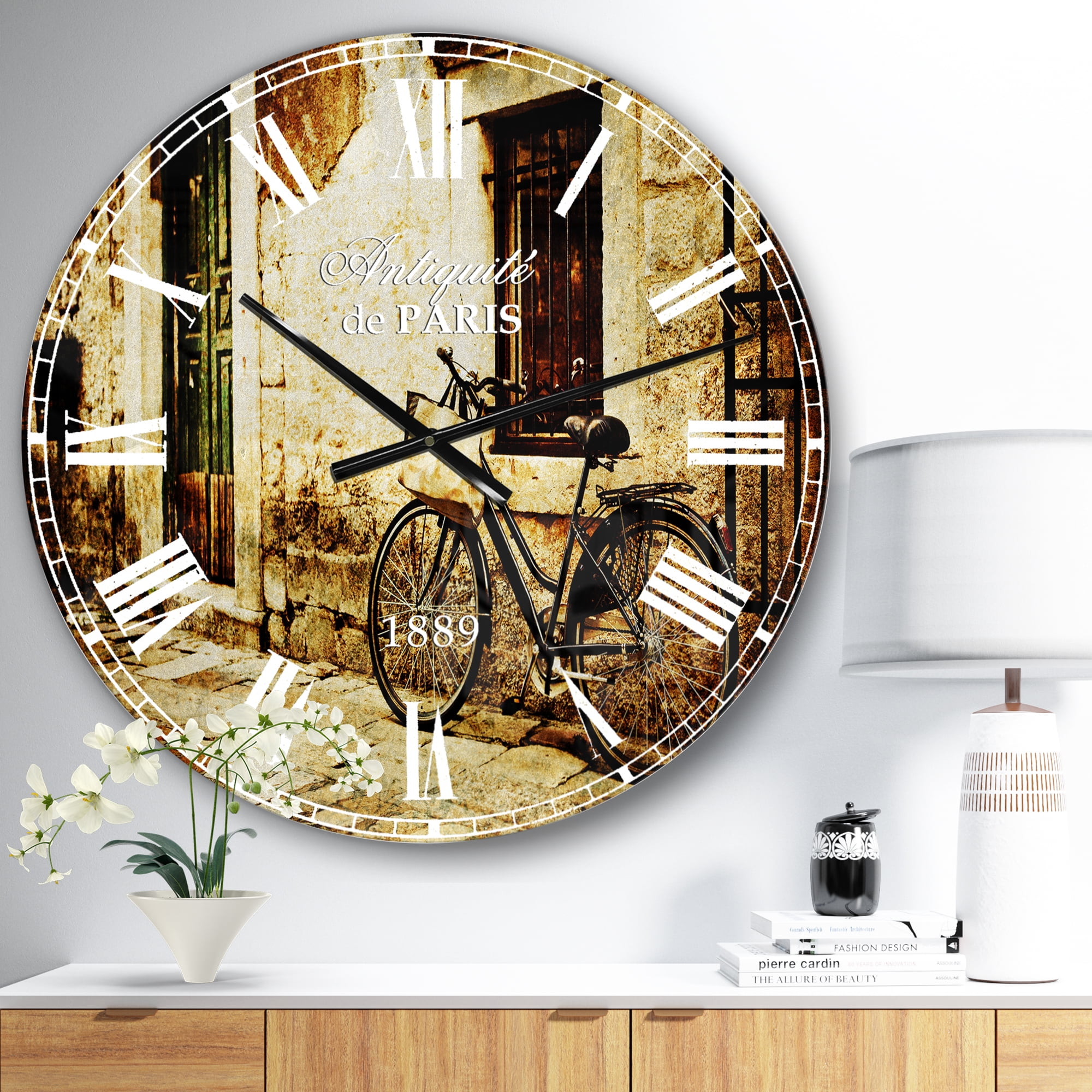 Bicycle with Shopping Bag' Landscape Photo Oversized Metal Clock