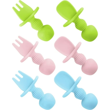 

Homgreen 6 Pcs Silicone Baby Spoons First Stage and Baby Fork Toddler Utensils for Baby Led Weaning Chewable Baby Utensils for Self-Feeding
