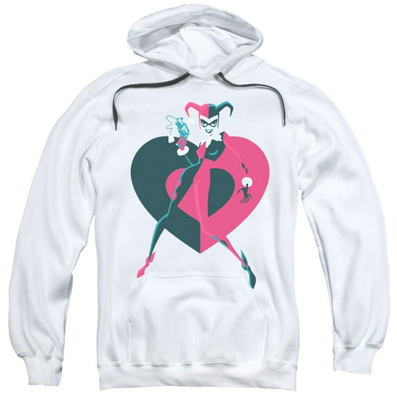 Trevco Batman-Harely Heart - Adult Pull-Over Hoodie - White- Extra Large