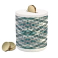 thumbnail image 1 of Checkered Piggy Bank, Vintage Fashion English Country Style with Modern Look in Soft Colors, Ceramic Coin Bank Money Box for Cash Saving, 3.6" X 3.2", Aqua Pale Grey White, by Ambesonne, 1 of 4