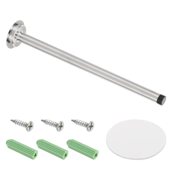Uxcell 11.8 Inch Stainless Steel Door Stopper, Heavy Duty Door Stopper with Rubber Tips Bumper, Sound Dampening Doorstop for Wall Protection, Screw&Adhesive Install (Silver Tone)