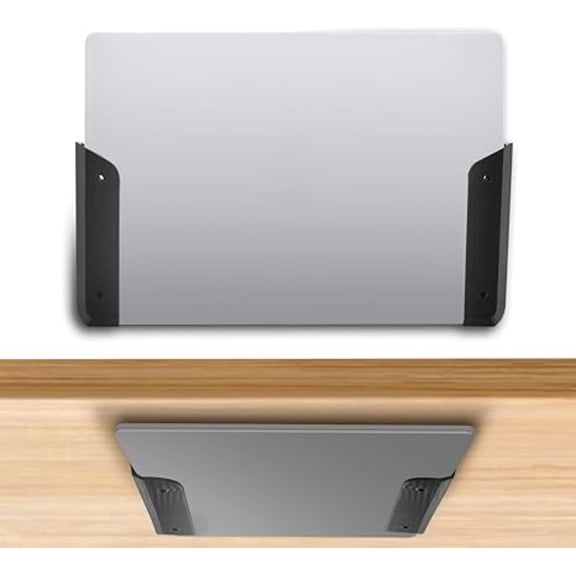 Under Desk Laptop Mount, Wall & Under Desk Laptop Holder with Adhesive & Screws Laptops Shelf Storage with Anti-Scratch Pads for Devices Up to 1.26" Thick MacBook Keyboards Tablets Surface